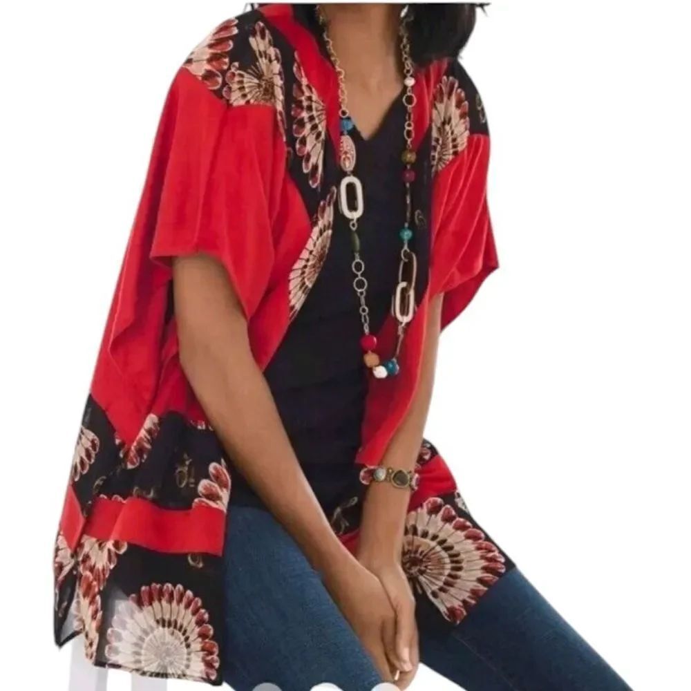 Chico’s red faux suede open kimono style cardigan size medium